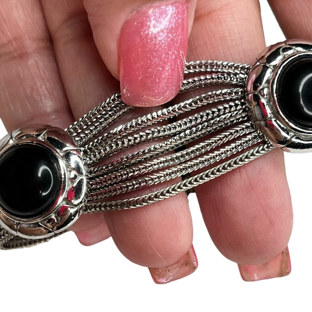 Vintage Silver & Black Stone  Bracelet - Picture 7 of 8